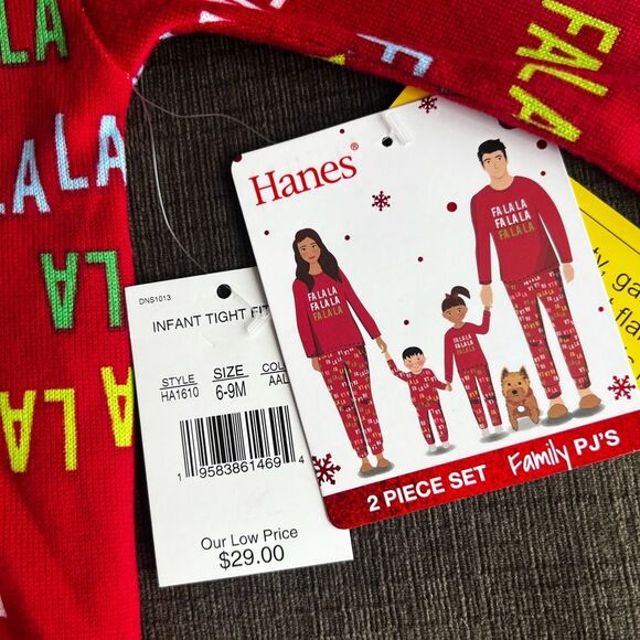 Hanes Infant Tight Fit 2 Piece FaLaLa Christmas Pajama Set Size 6-9 mo Red NWT - Picture 4 of 9